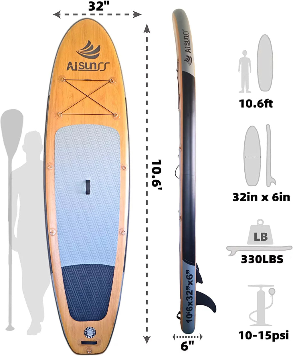 10.6Ft Inflatable Stand up Paddle Board with All Accessories A383