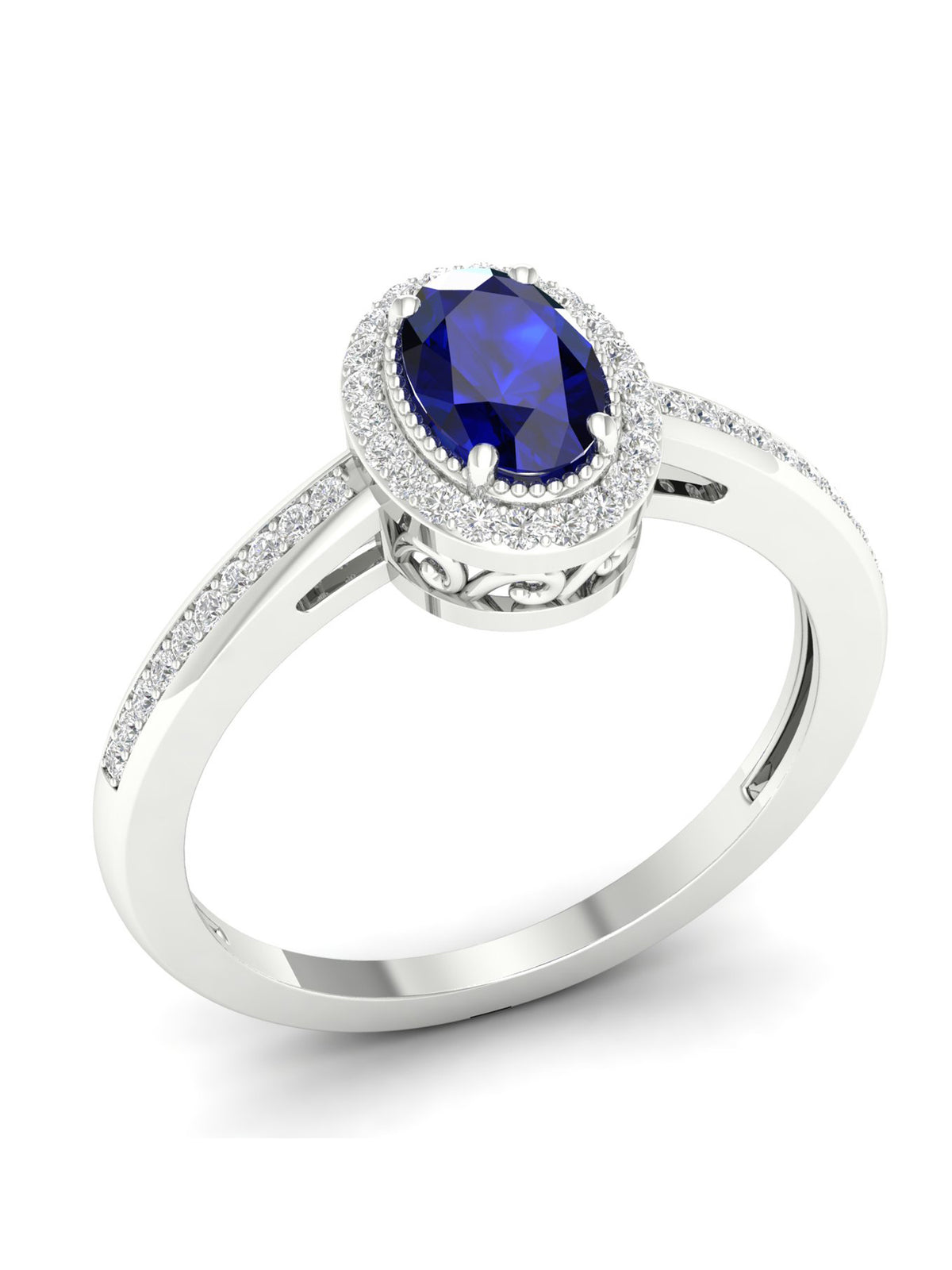 10K White Gold Oval Cut Blue Sapphire Diamond Halo Ring J796718