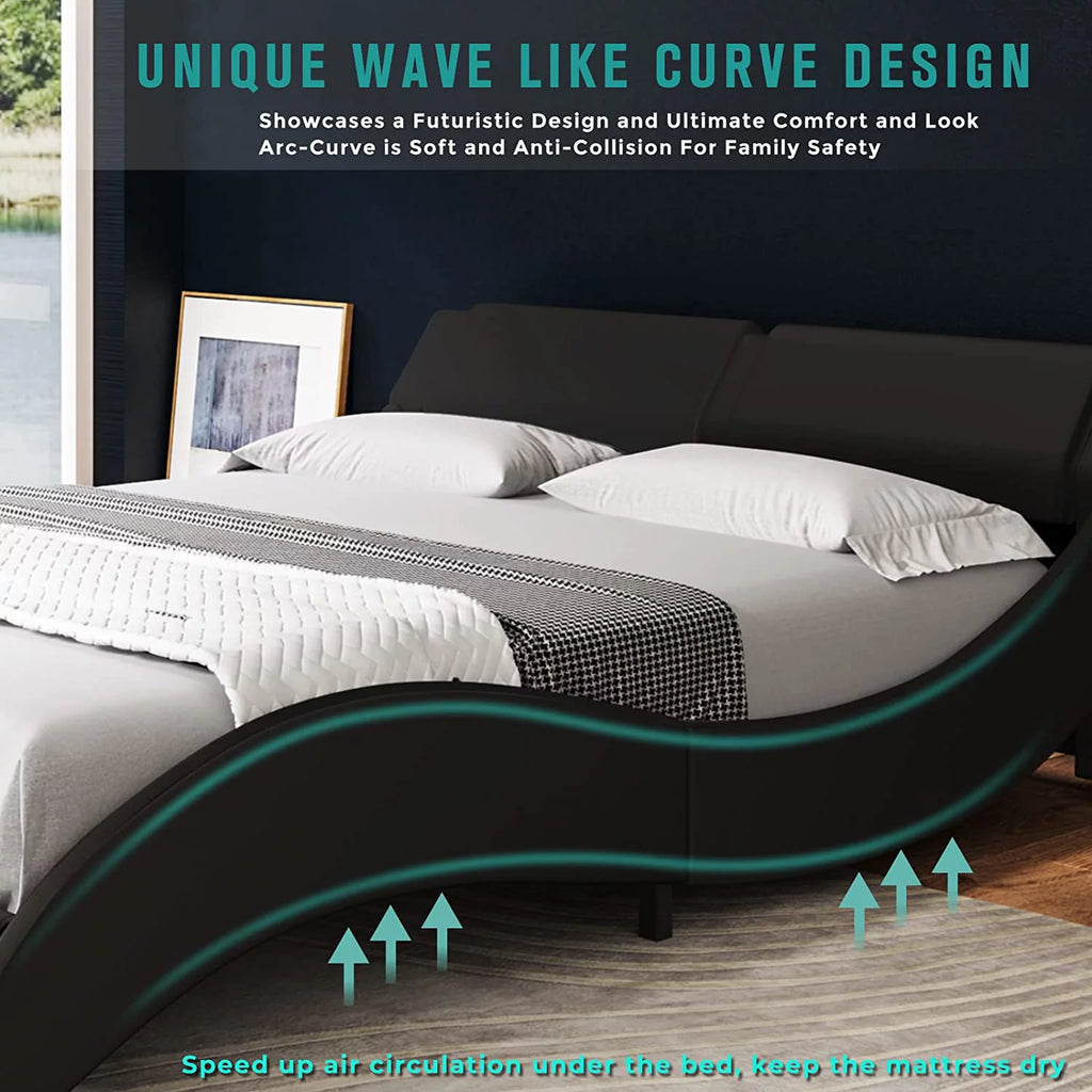 Queen LED Bed Frame with Faux PU Leather Headboard E892