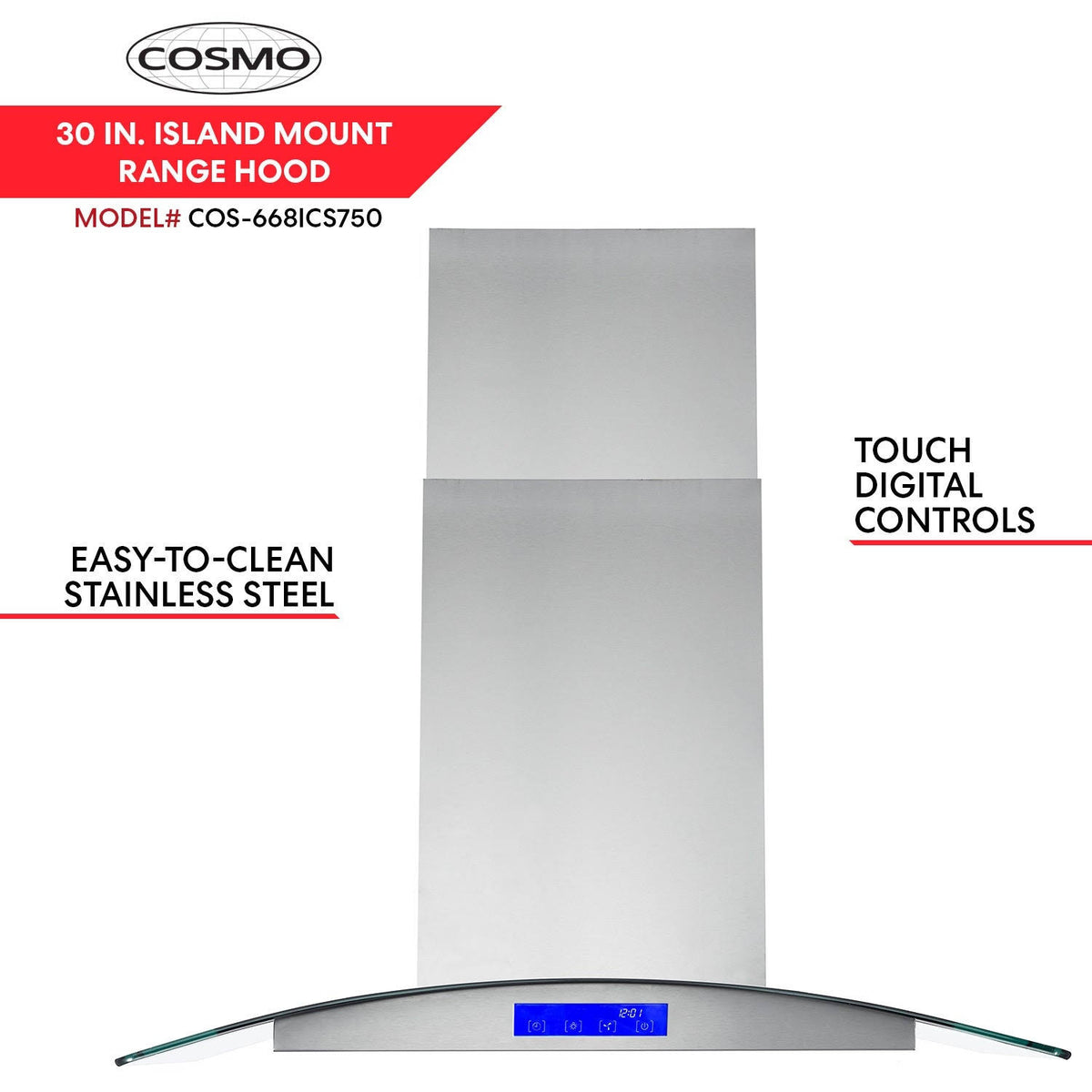 Stainless Steel 30-Inch Ducted Island Mount Range Hood D277550