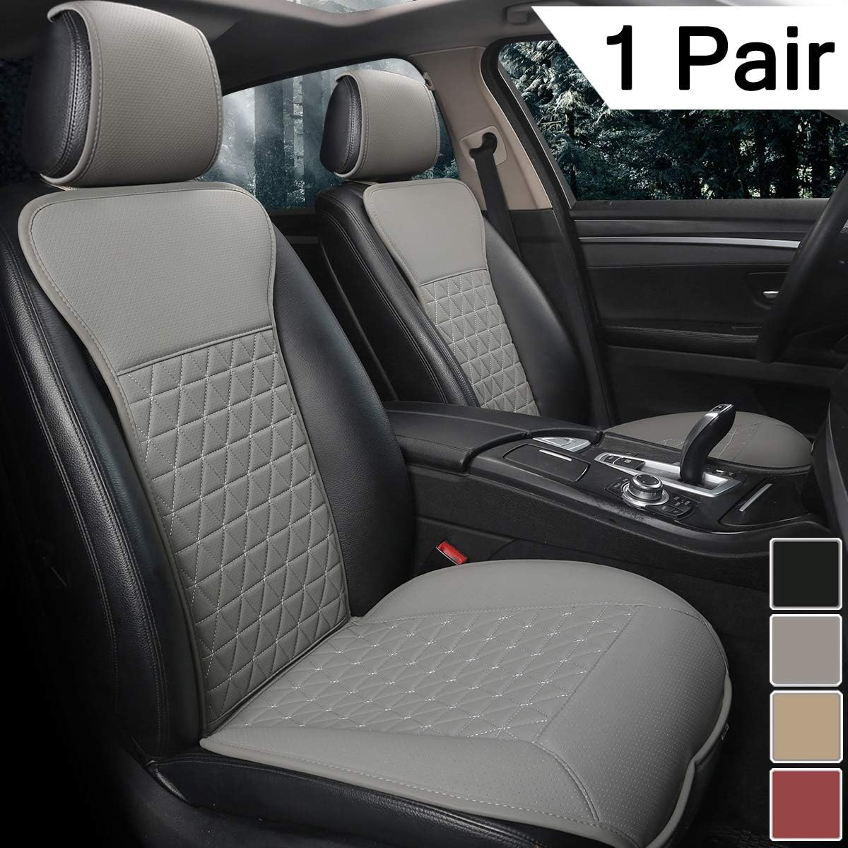Black Panther 1 Pair Luxury PU Car Seat Covers Protectors for Front Seats, Triangle Pattern H8764