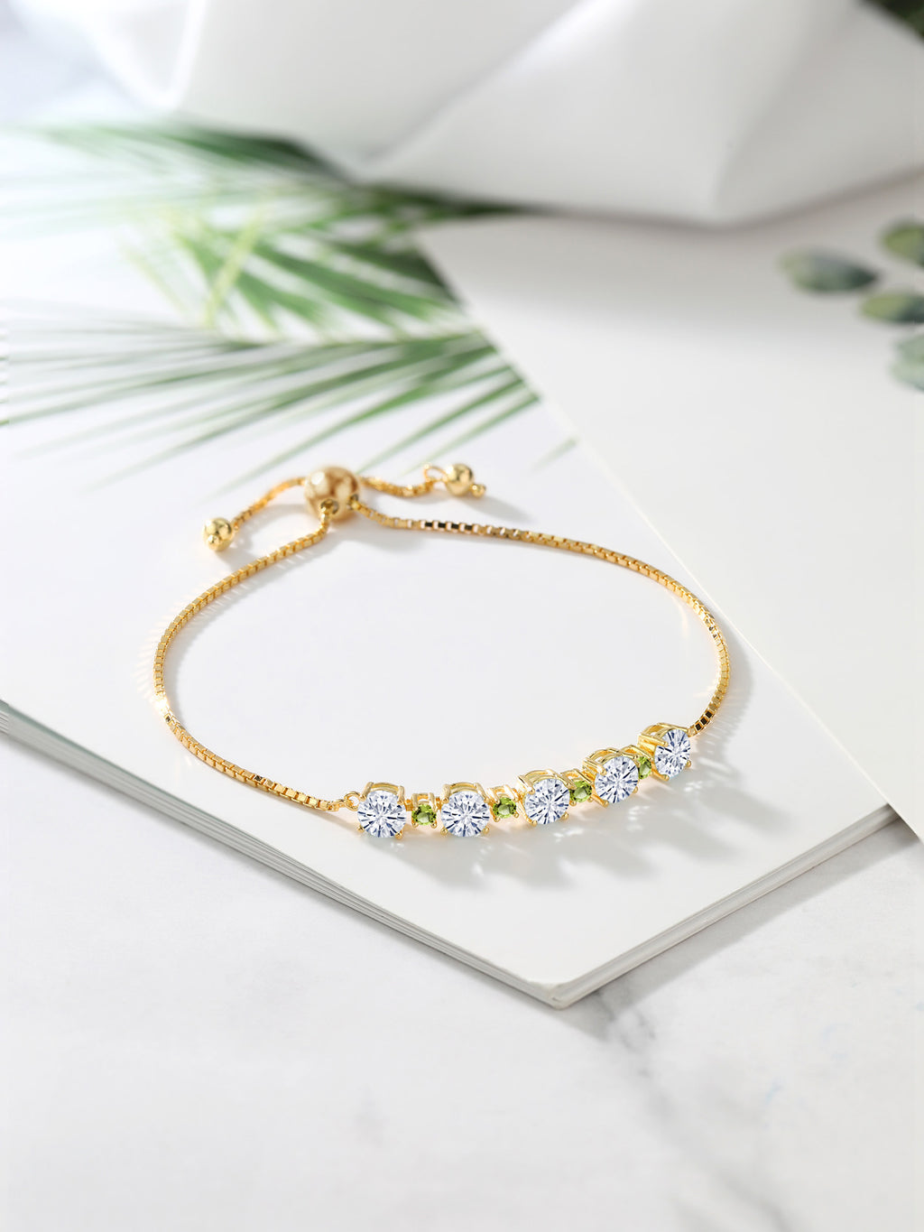 18K Yellow Gold Plated Silver Green Peridot Bracelet with Moissanite (2.78 Cttw) S296797
