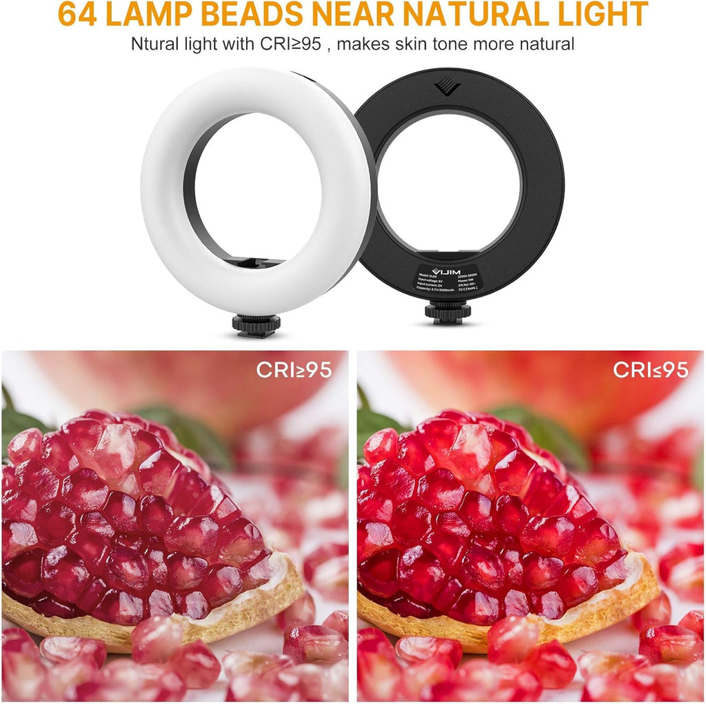 LED Video Light, 6.4 On Camera Ring Light Bi-Color Dimmable 3200-5600K, Built-in 2000mAh Battery CRI 95+ Fill DSLR Light with Mini Tripod Z896263