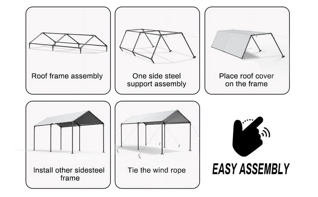 10 x 20Ft Heavy Duty Carport with Steel Wire Rope Canopy with All-Season Tarp V9642