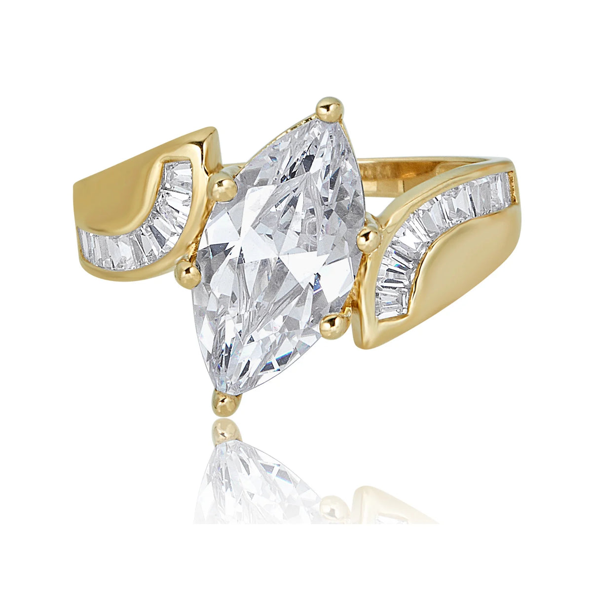 10K Yellow Gold Marquise-shape 2.5 Carat Simulated Diamond CZ Ring Size 7 R724
