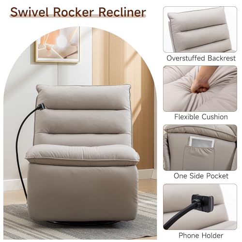 Beige Oversized Swivel Rocker Recliner Chair B890255