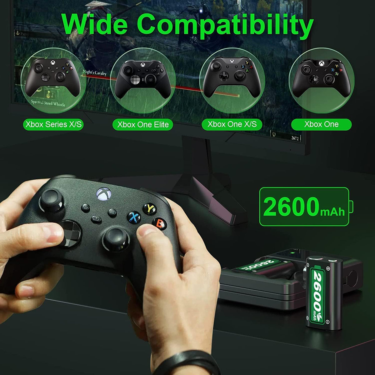 2x2600mAh Controller Battery Pack with Charger Station for Xbox Q58126