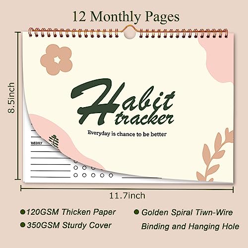 12 Months Undated Daily Goal and Habit Tracker Journal Planner with Spiral Binding, 11.7"x8.5" M34832