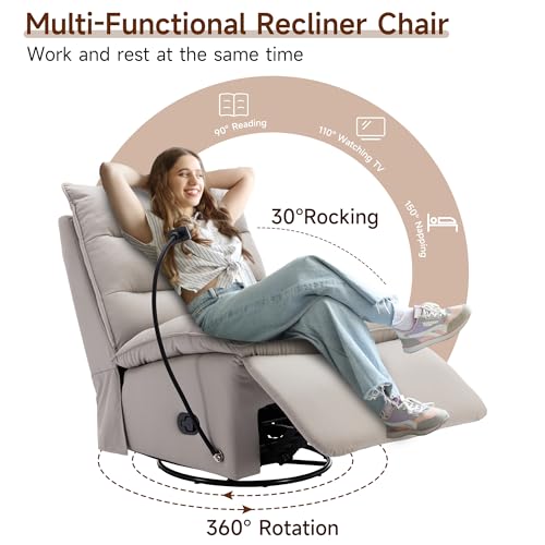 Beige Oversized Swivel Rocker Recliner Chair B890255