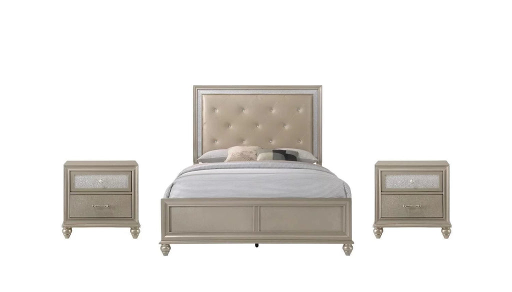 Champagne Finish Tufted 3pc Full Size Bedroom Set E19775