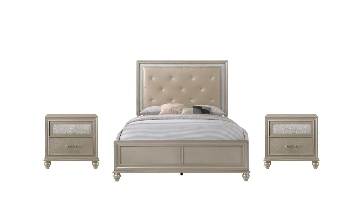 Champagne Finish Tufted 3pc Full Size Bedroom Set E19775