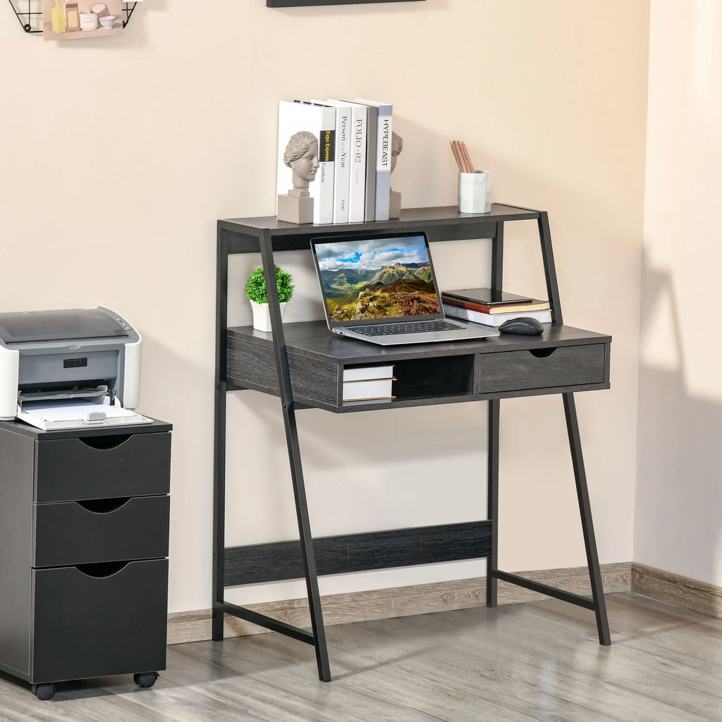 Grey Computer Desk with Drawer and Storage Shelves V77739