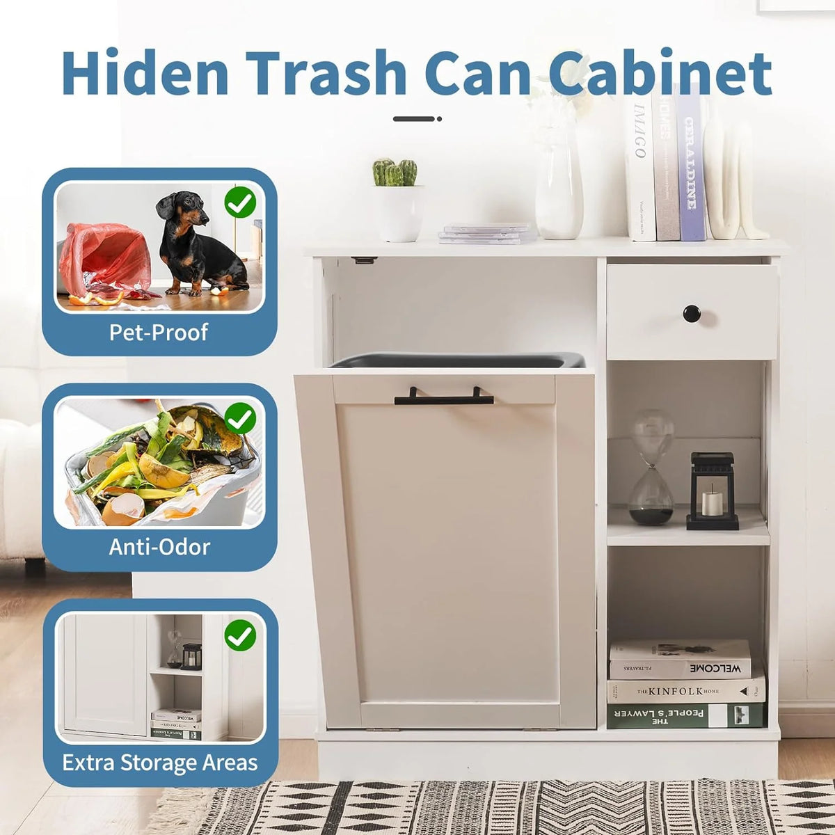 10 Gallon Tilt Out Trash Cabinet with 1 Drawer and 2 Open Storage Shelf M498