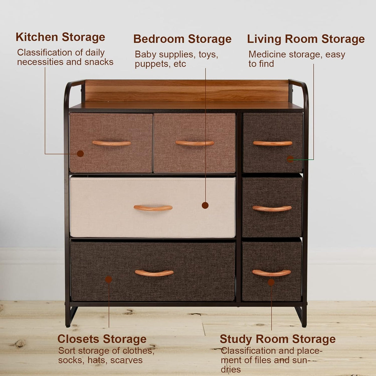 7 Drawer Fabric Dresser Storage Tower with Steel Frame O8947