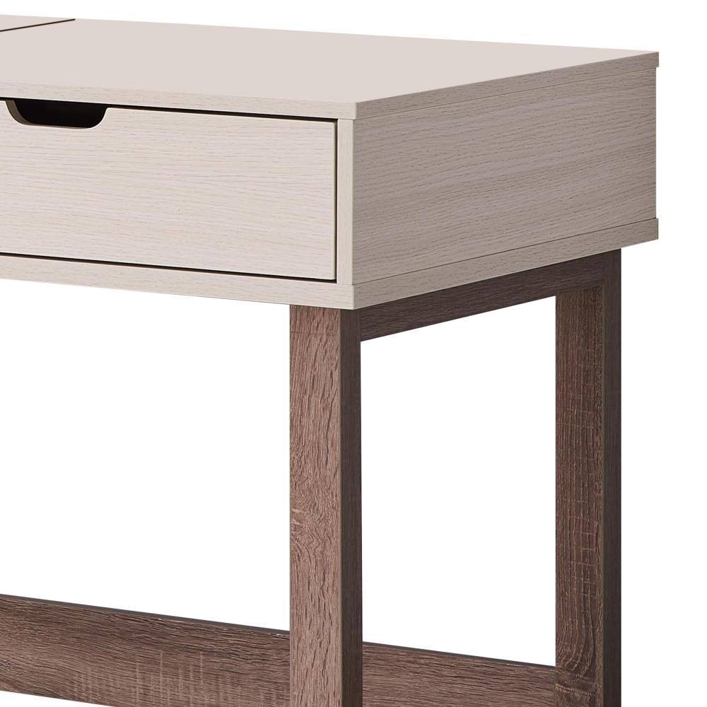 Ivory and Brown 2 Drawer Wooden Desk with Sled Base I209