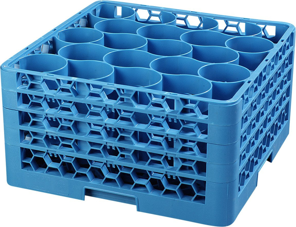 Blue Polypropylene 20-Compartment Glass Rack with 4 Extenders C767894