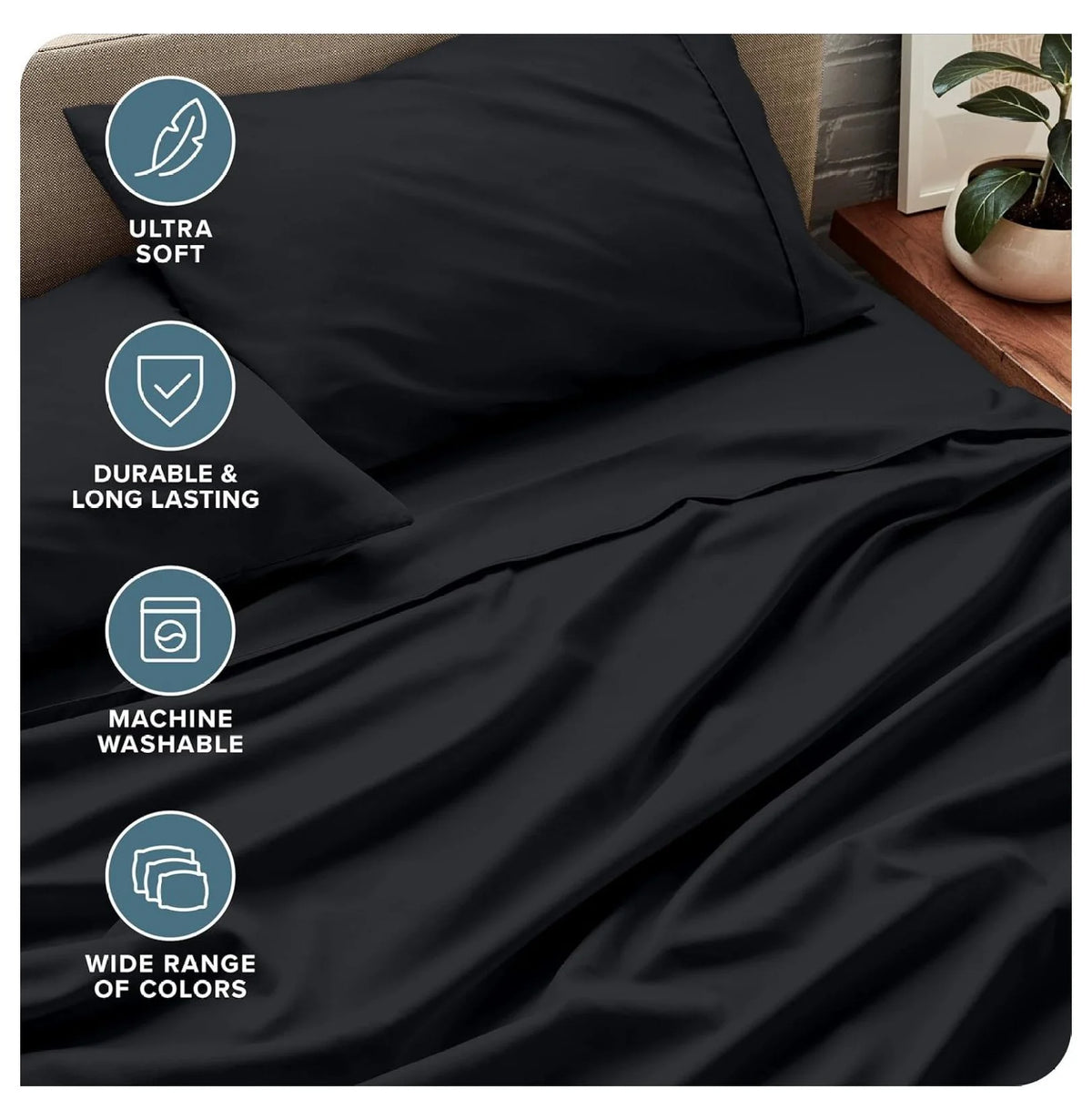 Black 4 Piece Short Queen Microfiber Sheet Set X773689