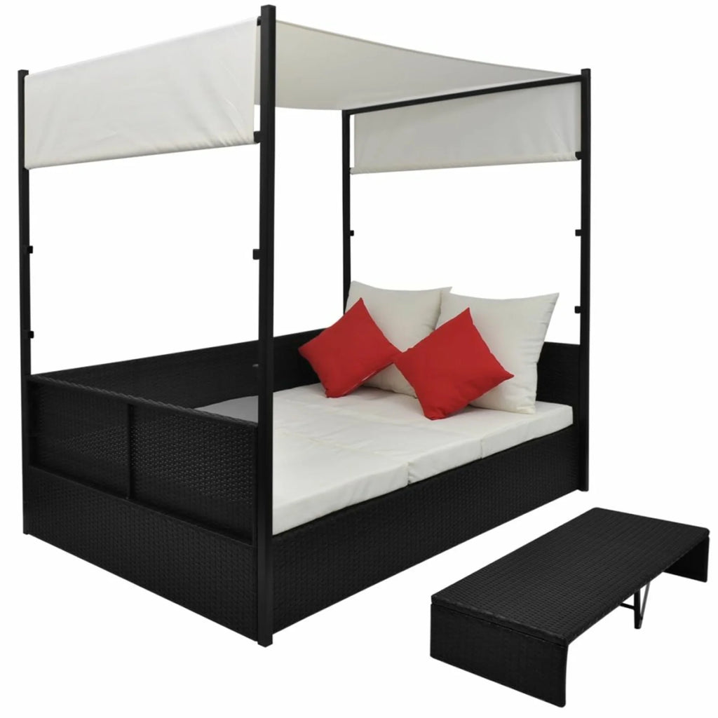 Black Poly Rattan Patio Bed with Canopy D628113