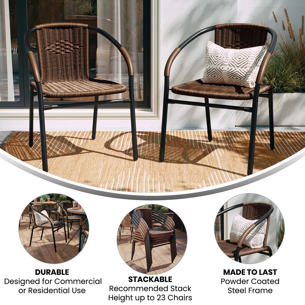 2 Pack Black Rattan Stack Chair M765500