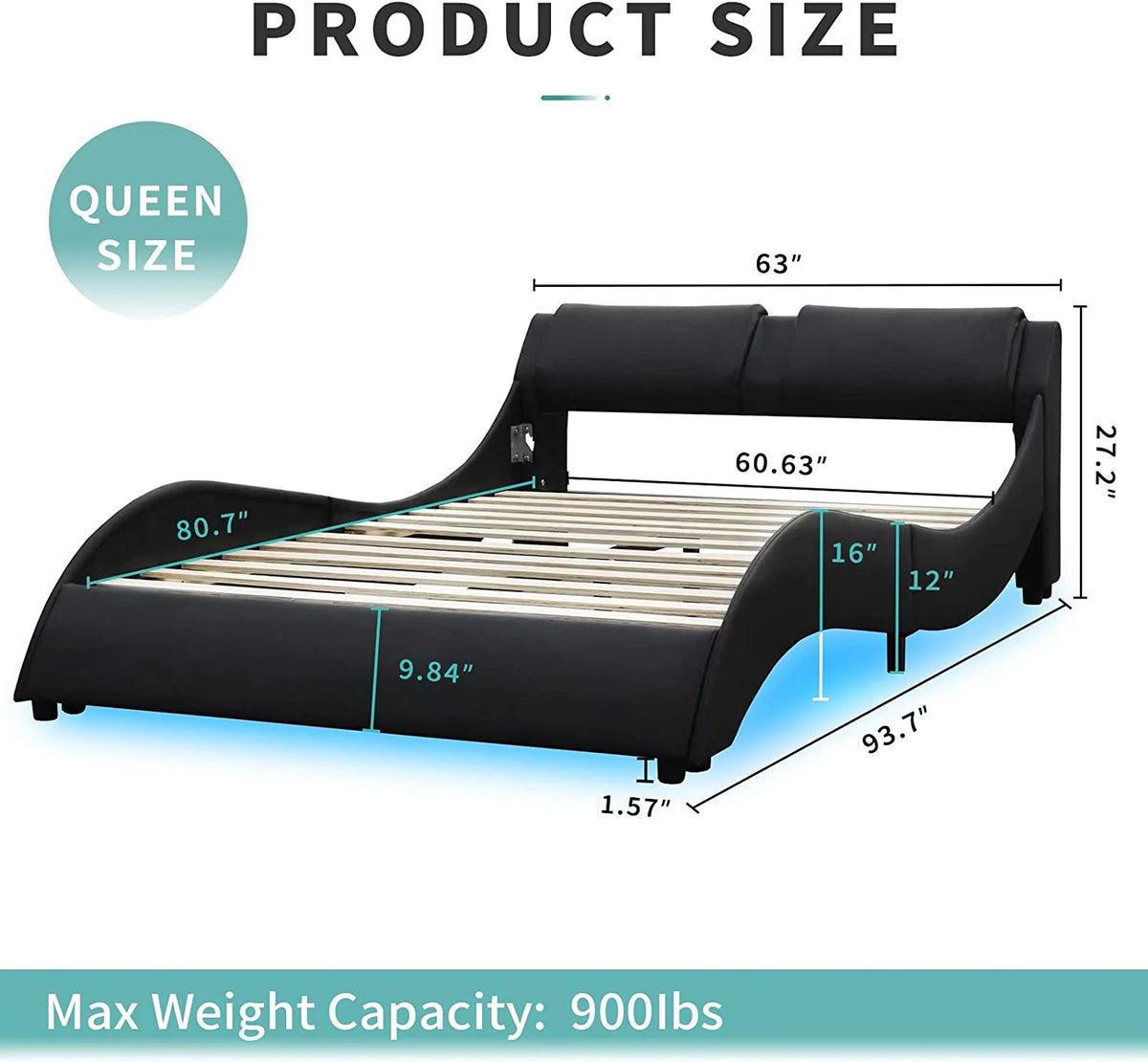 Queen LED Bed Frame with Faux PU Leather Headboard E892
