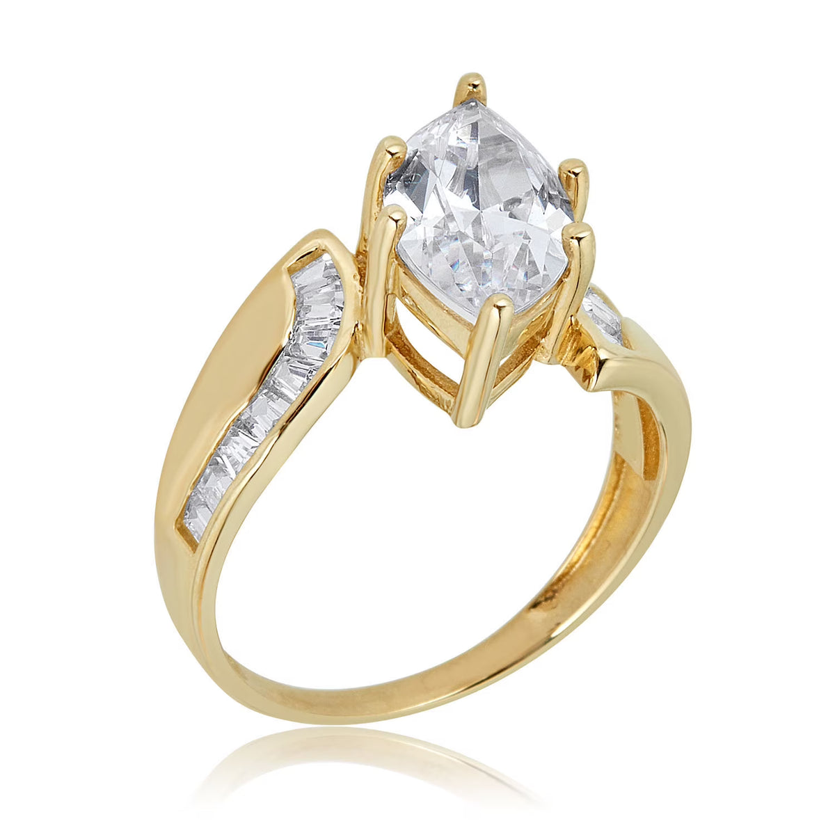 10K Yellow Gold Marquise-shape 2.5 Carat Simulated Diamond CZ Ring Size 7 R724