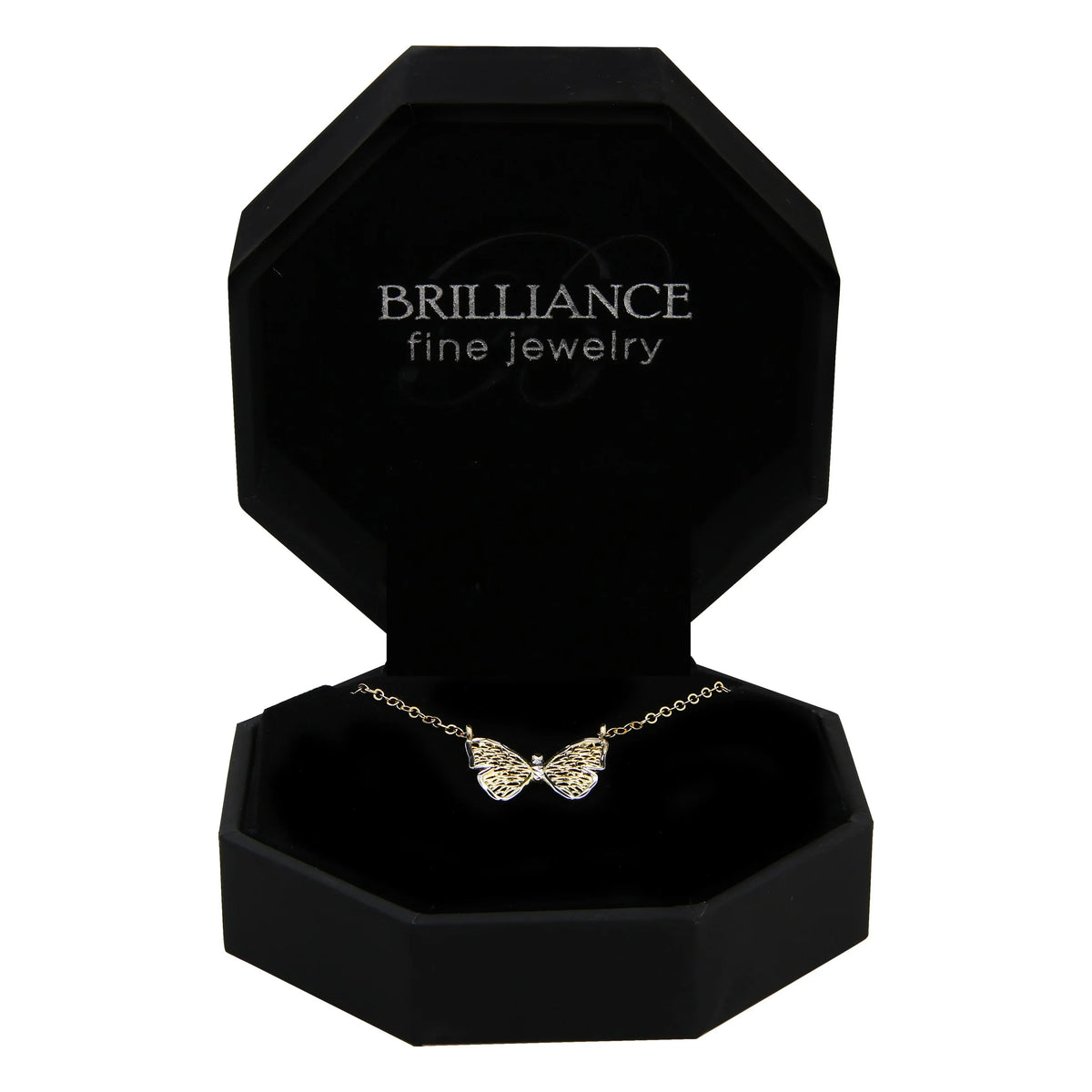 10KT Two-Tone Gold Butterfly Necklace with 18" Chain A8874