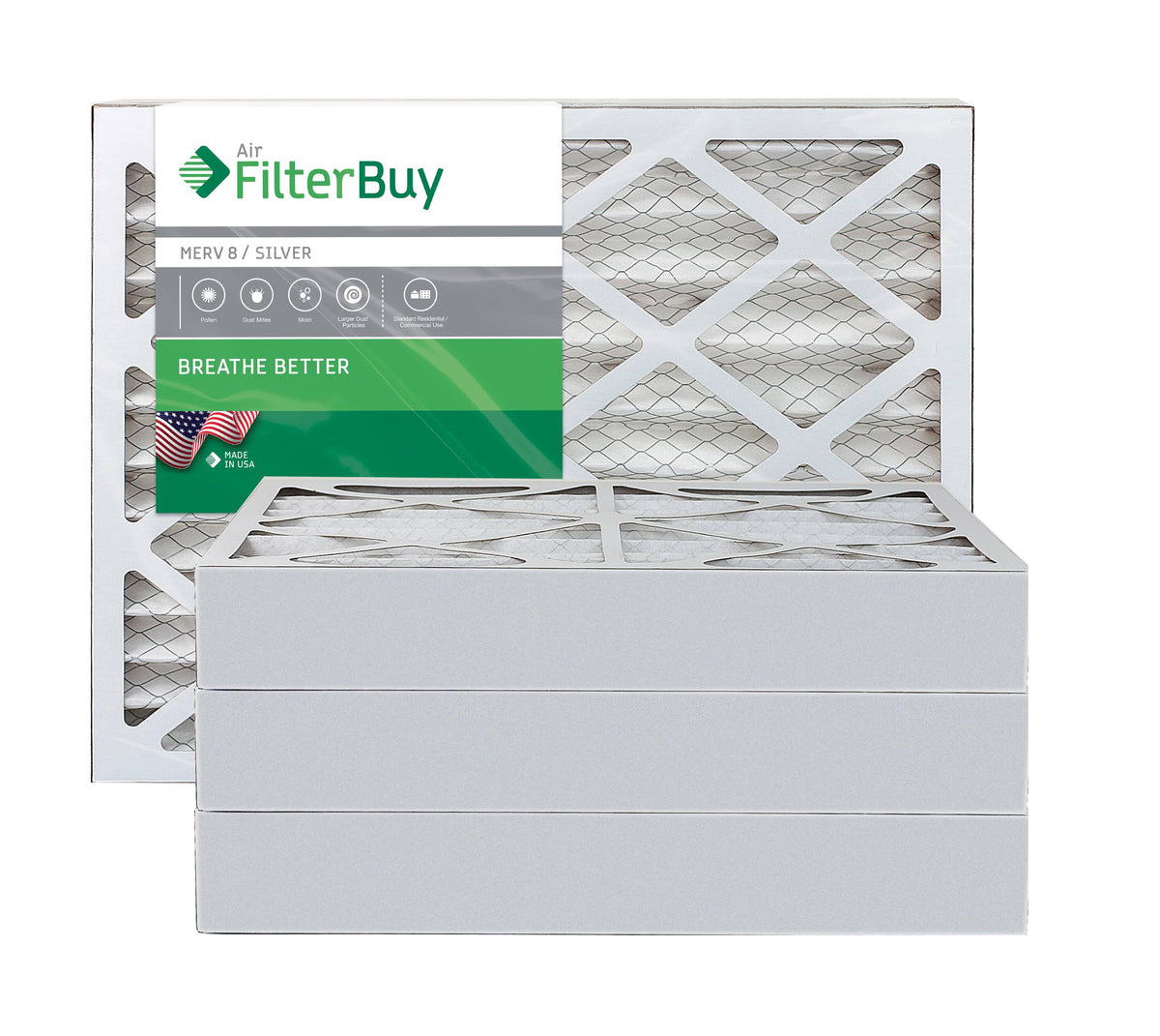 Silver MERV 8 10x25x4 Pleated AC Furnace Air Filter, Pack of 4 X428909