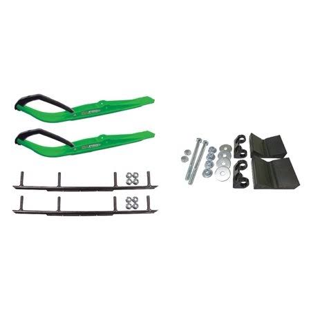 Green Razor Snowmobile Skis with 8 inch Round Bars Complete Kit W3482