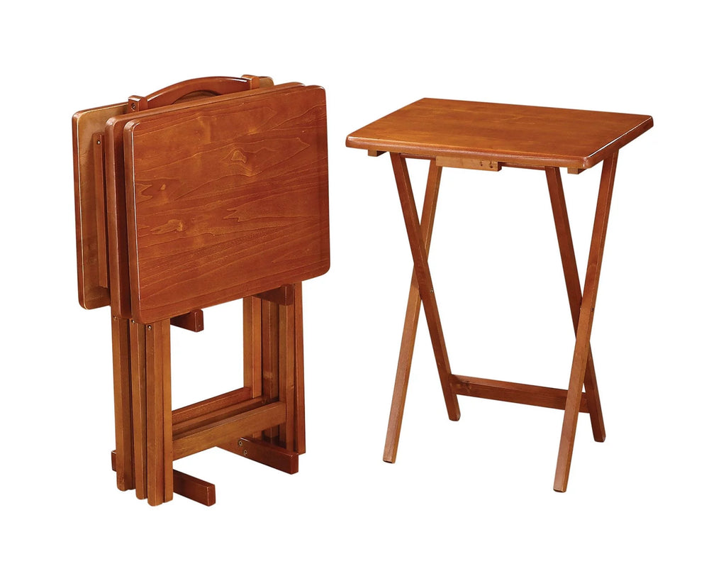 Set of 4 Oak Finish Solid Wood TV Tray Tables L65797