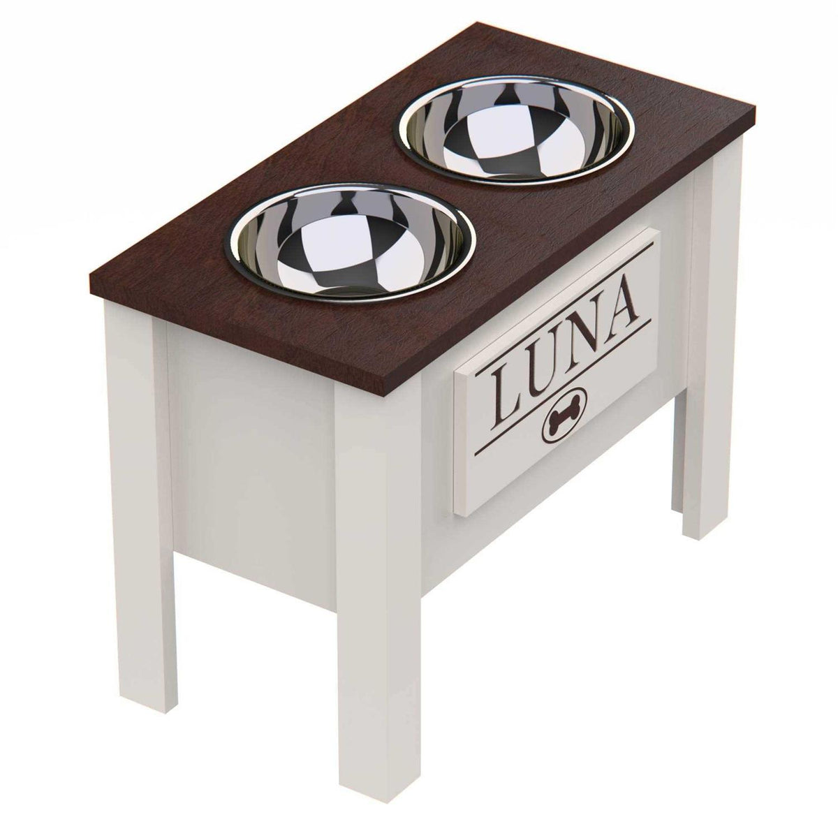 Personalized Elevated Dog Bowl Stand with Internal Storage Y411
