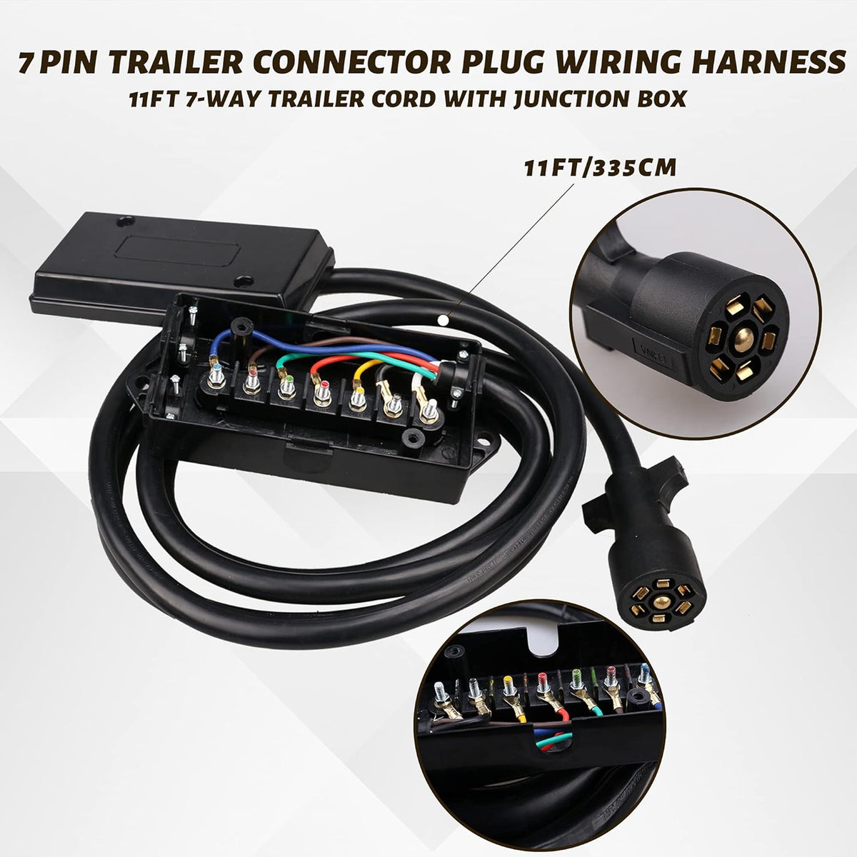 11ft 7-Pin Trailer Connector Wiring Harness with Junction Box E6823