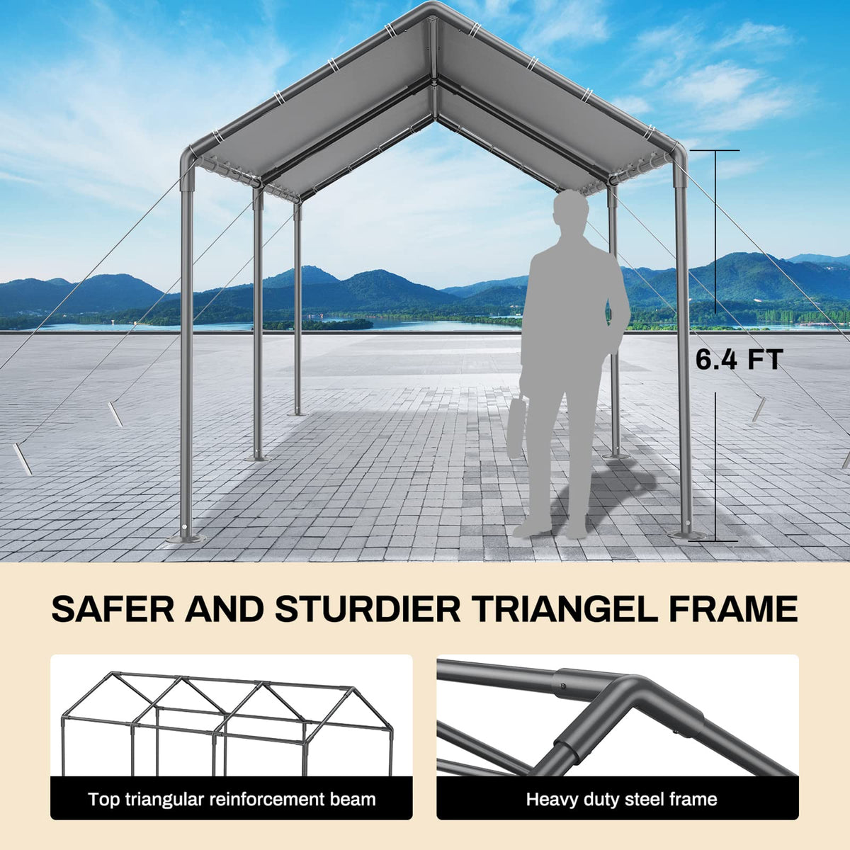 10 x 20Ft Heavy Duty Carport with Steel Wire Rope Canopy with All-Season Tarp V9642