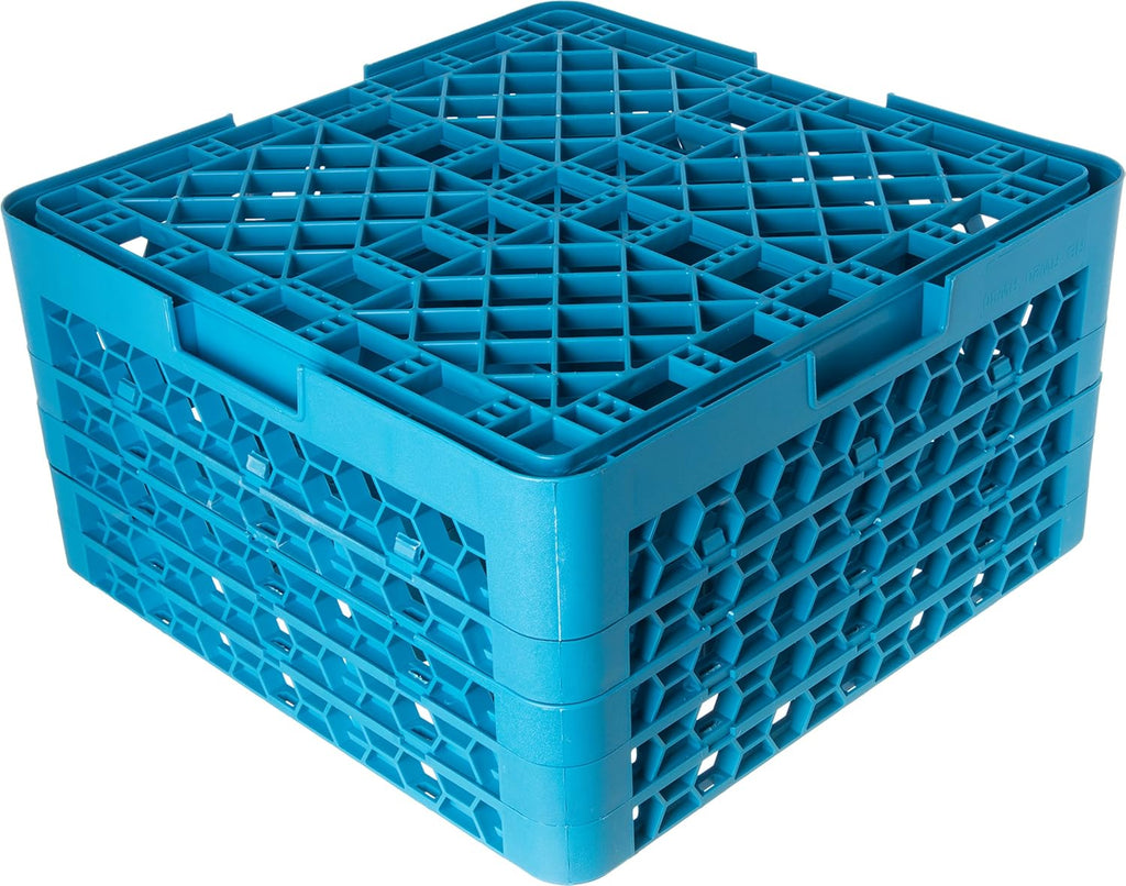 Blue Polypropylene 20-Compartment Glass Rack with 4 Extenders C767894