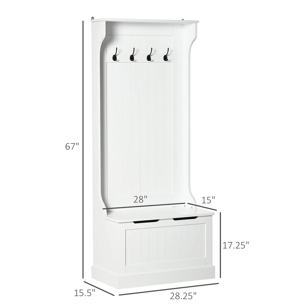 White 3-in-1 Hall Tree with Storage Bench J11744