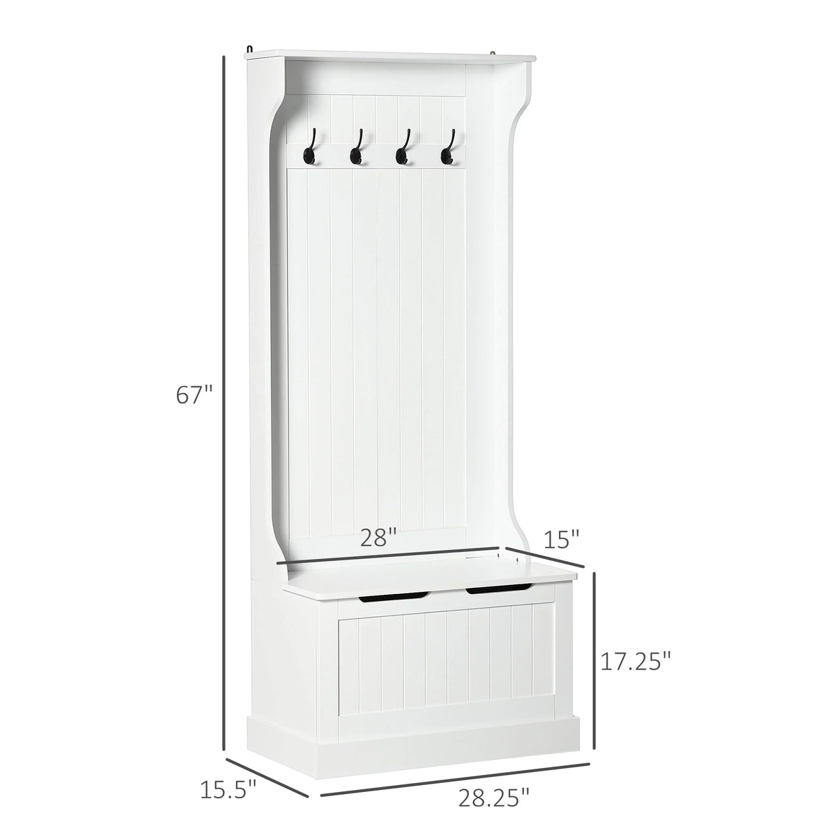 White 3-in-1 Hall Tree with Storage Bench J11744